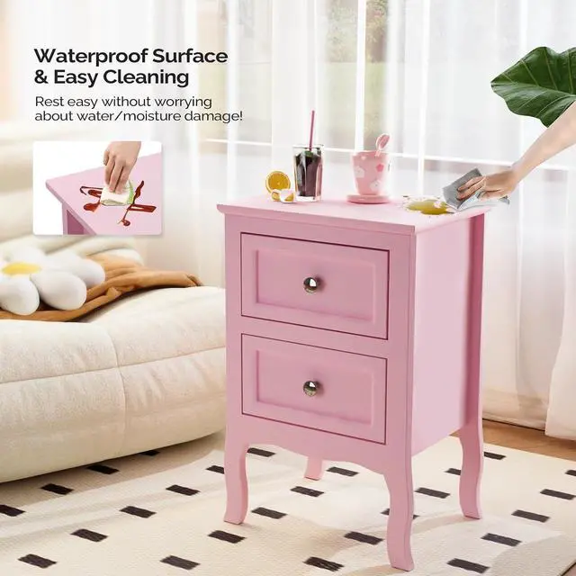 Alt view image 6 of 7 - Bonnlo Nightstand with 2 Drawers, Night Stands for Bedrooms, Small Bed Side Table/White Night Stand with Drawers for Small Spaces, College Dorm, Kids Room, Living Room, French, 16W x 12D x 24H, Pink