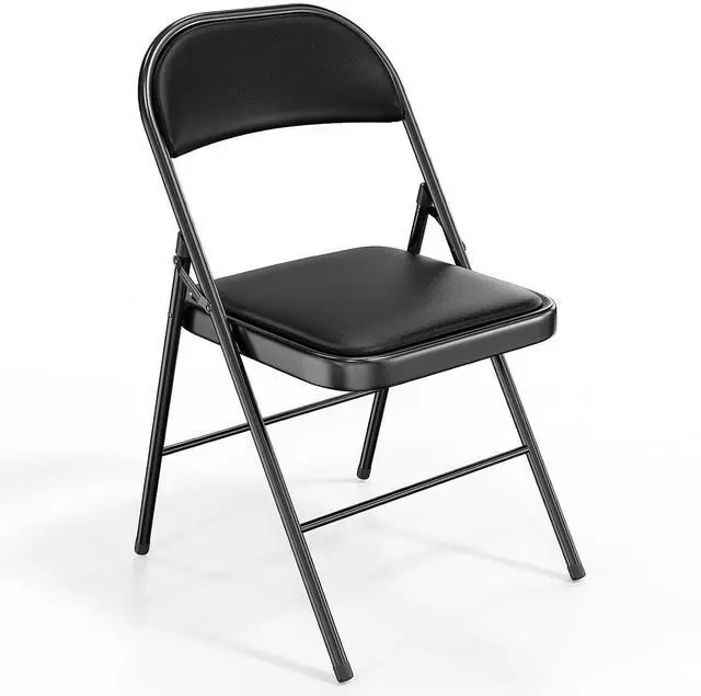 Main image of 1 Pack Folding Chairs with Padded Seats, Metal Frame with Pu Leather Seat & Back, Capacity 350 lbs, Set of 1, Black