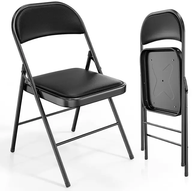 Main image of 2 Pack Folding Chairs with Padded Seats, Metal Frame with Pu Leather Seat & Back, Capacity 350 lbs, Set of 2, Black