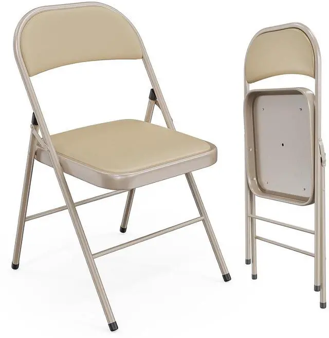 Main image of 2 Pack Folding Chairs with Padded Seats, Metal Frame with Pu Leather Seat & Back, Capacity 350 lbs, Set of 2, Khaki