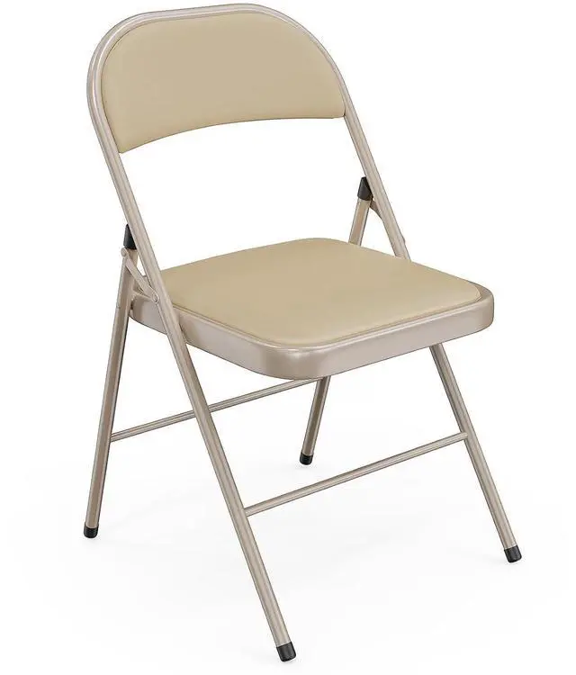 Main image of 1 Pack Folding Chairs with Padded Seats, Metal Frame with Pu Leather Seat & Back, Capacity 350 lbs, Set of 1, Khaki