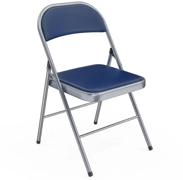 Main image of 1 Pack Folding Chairs with Padded Seats, Metal Frame with Pu Leather Seat & Back, Capacity 350 lbs, Set of 1, Blue