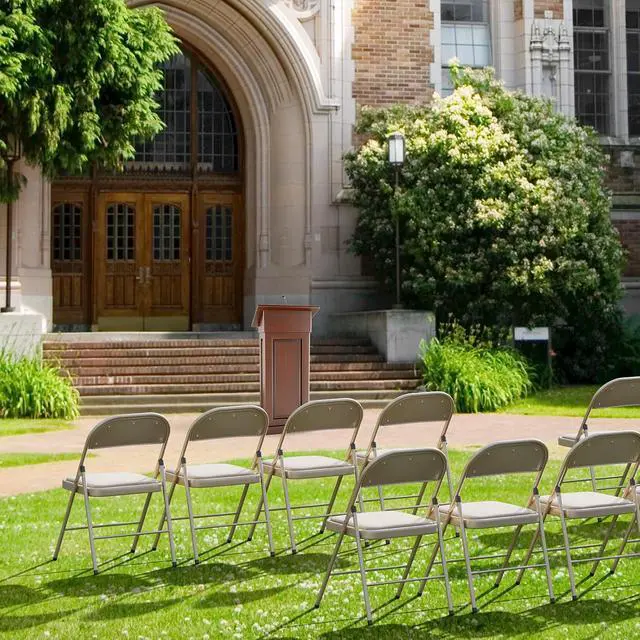 Alt view image 2 of 7 - 1 Pack Folding Chairs with Padded Seats, Metal Frame with Pu Leather Seat & Back, Capacity 350 lbs, Set of 1, Khaki
