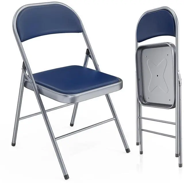 Main image of 2 Pack Folding Chairs with Padded Seats, Metal Frame with Pu Leather Seat & Back, Capacity 350 lbs, Set of 2, Blue