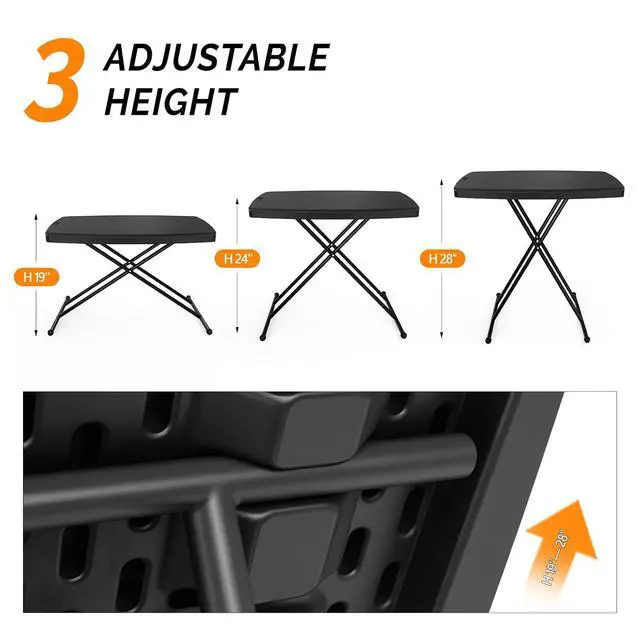 Alt view image 6 of 7 - 30" Small Folding Table Portable, Laptop TV Tray, Camping Table | 3 Ajustable Height, HDPE Top with Steel Frame,Black- Small Office Spaces, Gaming Station, a Craft Table or Dining