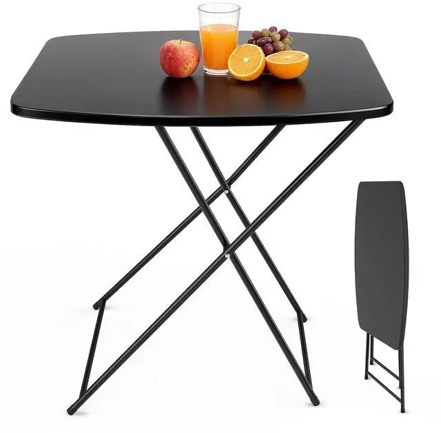 Main image of Small Folding Table Portable, 18" Adjustable Height Personal Laptop TV Tray, Camping Table, HDPE Plastic Top with Steel Frame,Black