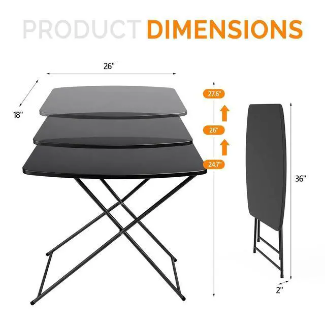 Alt view image 3 of 7 - Small Folding Table Portable, 18" Adjustable Height Personal Laptop TV Tray, Camping Table, HDPE Plastic Top with Steel Frame,Black