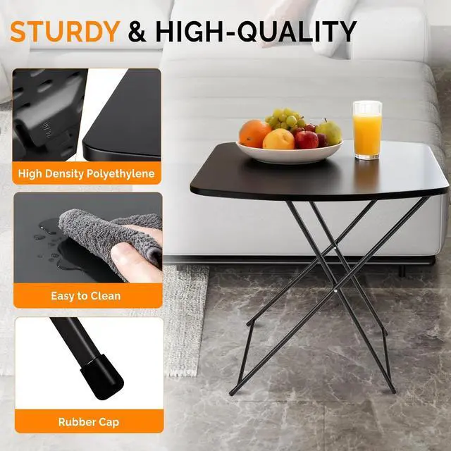 Alt view image 4 of 7 - Small Folding Table Portable, 18" Adjustable Height Personal Laptop TV Tray, Camping Table, HDPE Plastic Top with Steel Frame,Black
