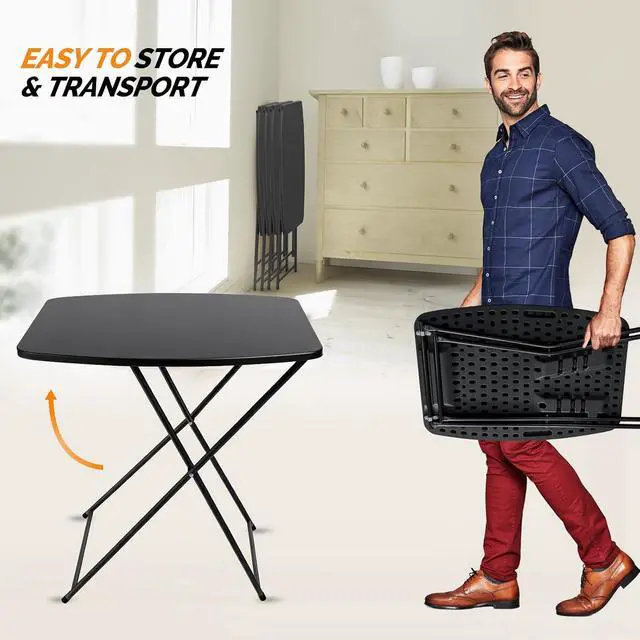 Alt view image 5 of 7 - Small Folding Table Portable, 18" Adjustable Height Personal Laptop TV Tray, Camping Table, HDPE Plastic Top with Steel Frame,Black