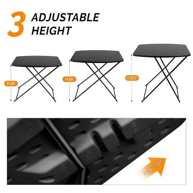 Alt view image 6 of 7 - Small Folding Table Portable, 18" Adjustable Height Personal Laptop TV Tray, Camping Table, HDPE Plastic Top with Steel Frame,Black
