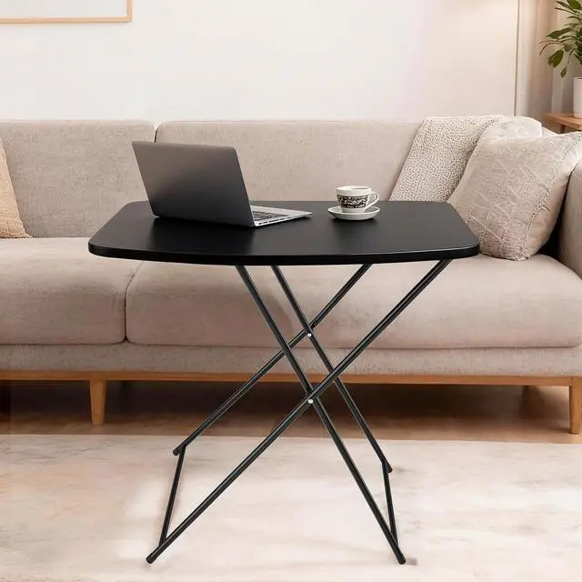 Alt view image 7 of 7 - Small Folding Table Portable, 18" Adjustable Height Personal Laptop TV Tray, Camping Table, HDPE Plastic Top with Steel Frame,Black