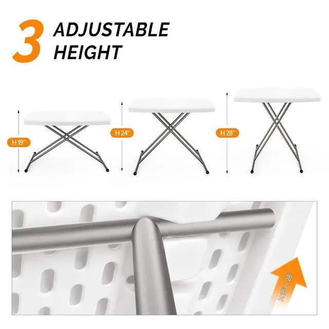 Alt view image 6 of 7 - Small Adjustable Folding Table, 13.8 in-28 in Height Personal Laptop TV Tray, HDPE Plastic Top with Steel Frame, 30 inch, White