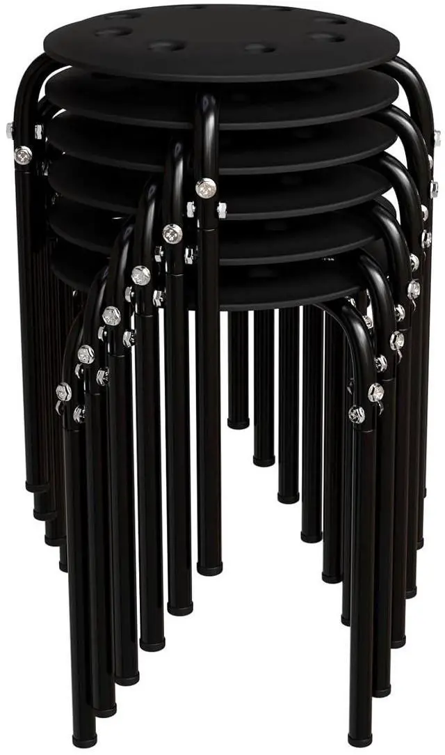 Main image of 6 Pack Round Plastic Stackable Stools for Home Office, Black | Space-saving, Portable Nesting Stool, Multi-purpose Stacking Stools, Indoor Outdoor Decor, Decorative Stool for Home