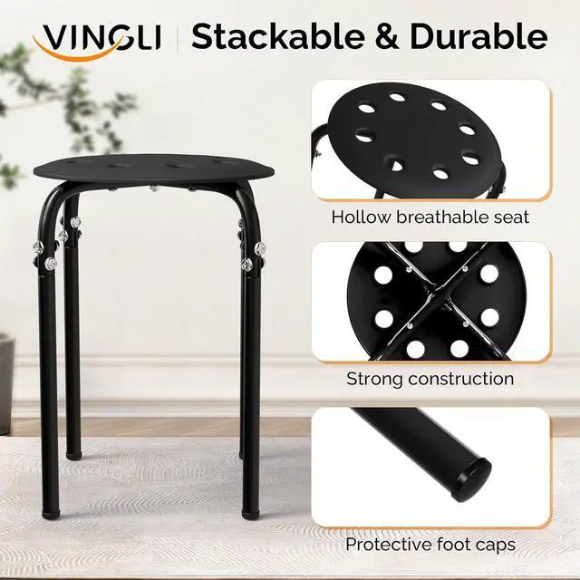 Alt view image 4 of 6 - 6 Pack Round Plastic Stackable Stools for Home Office, Black | Space-saving, Portable Nesting Stool, Multi-purpose Stacking Stools, Indoor Outdoor Decor, Decorative Stool for Home