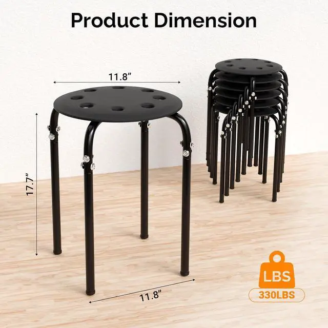 Alt view image 3 of 6 - 6 Pack Round Plastic Stackable Stools for Home Office, Black | Space-saving, Portable Nesting Stool, Multi-purpose Stacking Stools, Indoor Outdoor Decor, Decorative Stool for Home