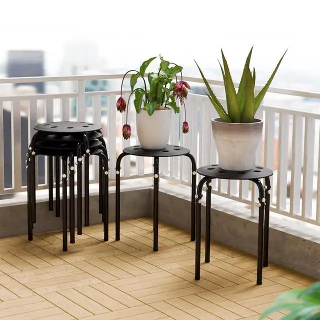 Alt view image 2 of 6 - 6 Pack Round Plastic Stackable Stools for Home Office, Black | Space-saving, Portable Nesting Stool, Multi-purpose Stacking Stools, Indoor Outdoor Decor, Decorative Stool for Home