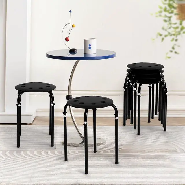 Alt view image 6 of 6 - 6 Pack Round Plastic Stackable Stools for Home Office, Black | Space-saving, Portable Nesting Stool, Multi-purpose Stacking Stools, Indoor Outdoor Decor, Decorative Stool for Home