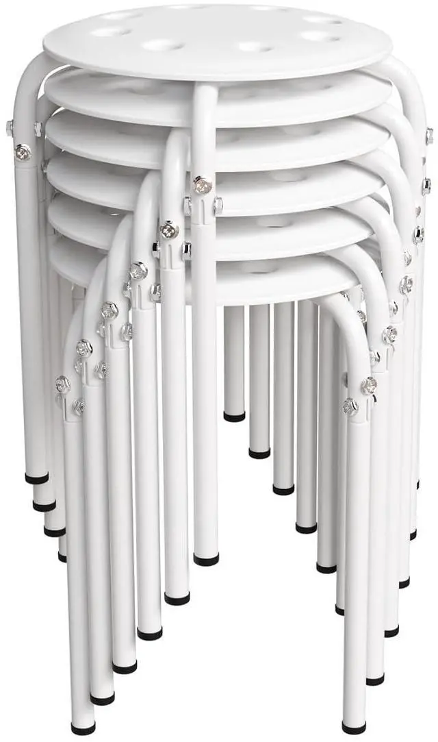 Main image of 6 Pack Round Plastic Stackable Stools for Home Office, White | Space-saving, Portable Nesting Stool, Multi-purpose Stacking Stools, Indoor Outdoor Decor, Decorative Stool for Home