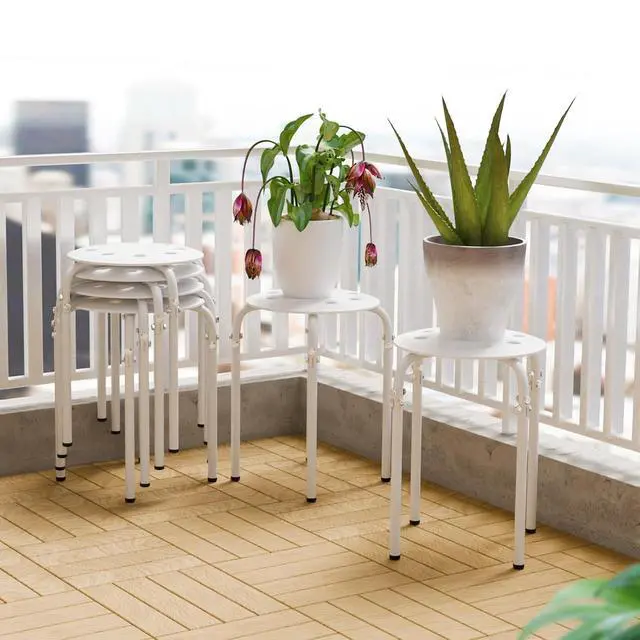 Alt view image 2 of 6 - 6 Pack Round Plastic Stackable Stools for Home Office, White | Space-saving, Portable Nesting Stool, Multi-purpose Stacking Stools, Indoor Outdoor Decor, Decorative Stool for Home