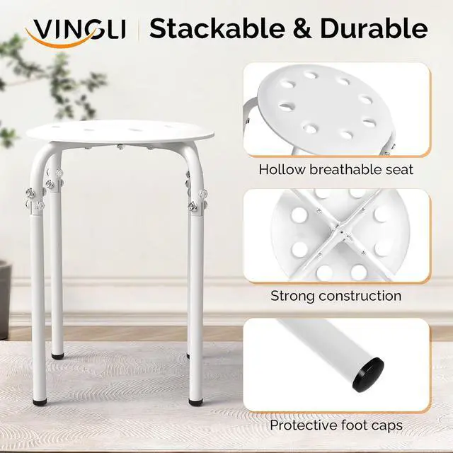 Alt view image 4 of 6 - 6 Pack Round Plastic Stackable Stools for Home Office, White | Space-saving, Portable Nesting Stool, Multi-purpose Stacking Stools, Indoor Outdoor Decor, Decorative Stool for Home