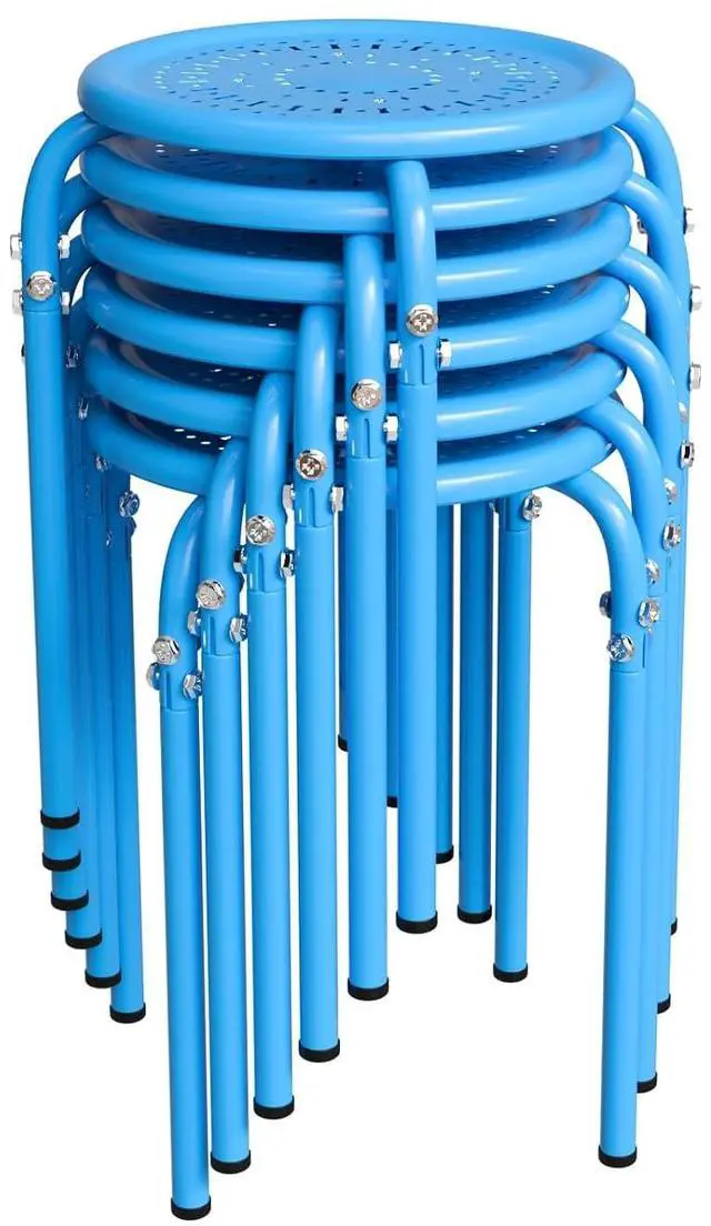 Main image of 6 Pack Round Metal Stackable Stools for Home Office, Blue | Space-saving, Portable Nesting Stool, Multi-purpose Stacking Stools, Indoor Outdoor Decor, Decorative Stool for Home