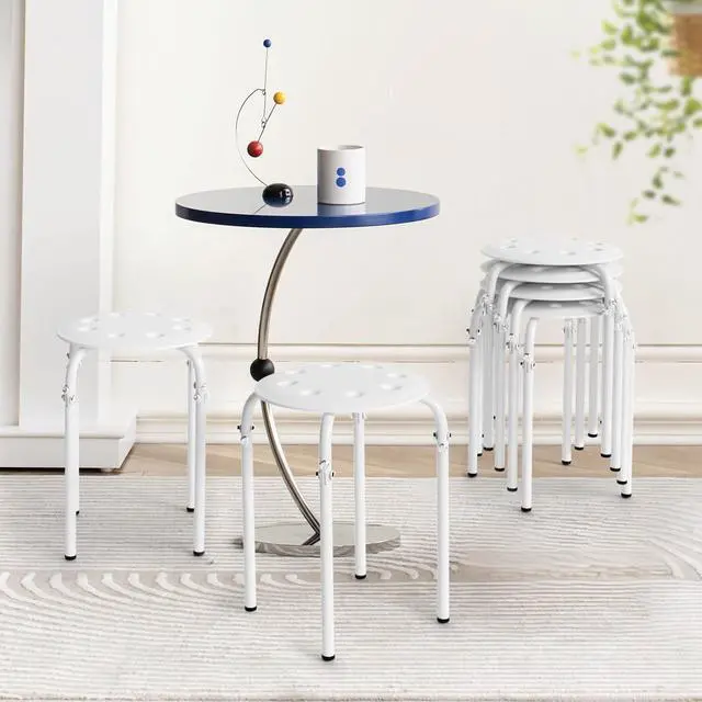 Alt view image 6 of 6 - 6 Pack Round Plastic Stackable Stools for Home Office, White | Space-saving, Portable Nesting Stool, Multi-purpose Stacking Stools, Indoor Outdoor Decor, Decorative Stool for Home