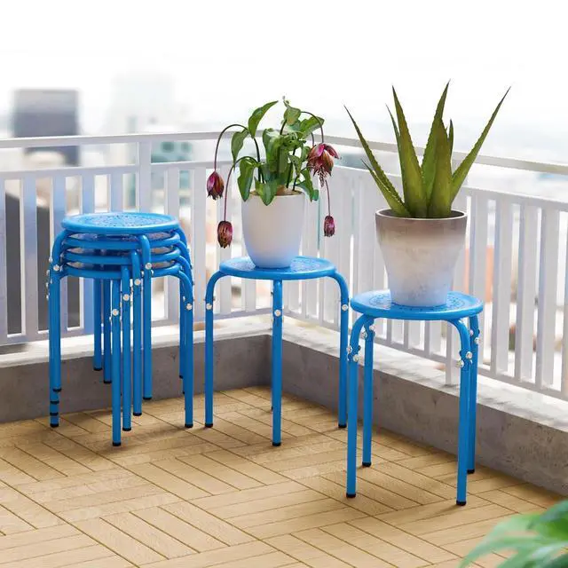 Alt view image 2 of 6 - 6 Pack Round Metal Stackable Stools for Home Office, Blue | Space-saving, Portable Nesting Stool, Multi-purpose Stacking Stools, Indoor Outdoor Decor, Decorative Stool for Home