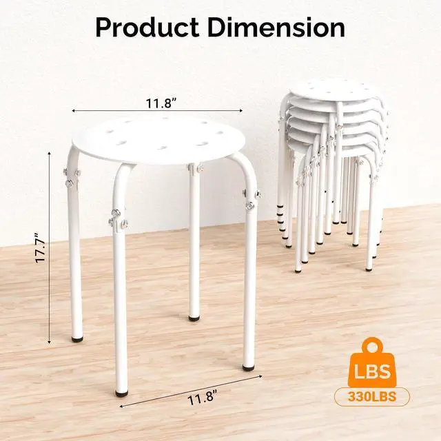 Alt view image 3 of 6 - 6 Pack Round Plastic Stackable Stools for Home Office, White | Space-saving, Portable Nesting Stool, Multi-purpose Stacking Stools, Indoor Outdoor Decor, Decorative Stool for Home