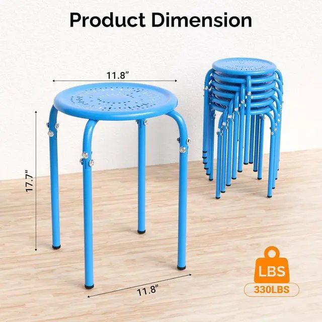 Alt view image 3 of 6 - 6 Pack Round Metal Stackable Stools for Home Office, Blue | Space-saving, Portable Nesting Stool, Multi-purpose Stacking Stools, Indoor Outdoor Decor, Decorative Stool for Home