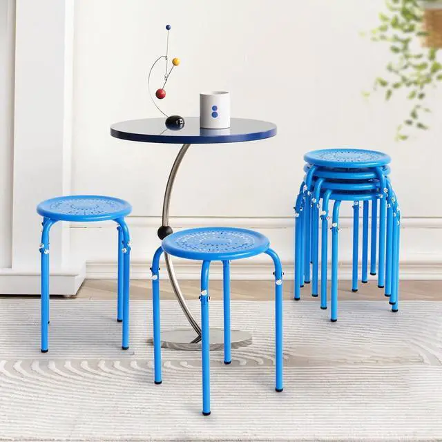Alt view image 6 of 6 - 6 Pack Round Metal Stackable Stools for Home Office, Blue | Space-saving, Portable Nesting Stool, Multi-purpose Stacking Stools, Indoor Outdoor Decor, Decorative Stool for Home