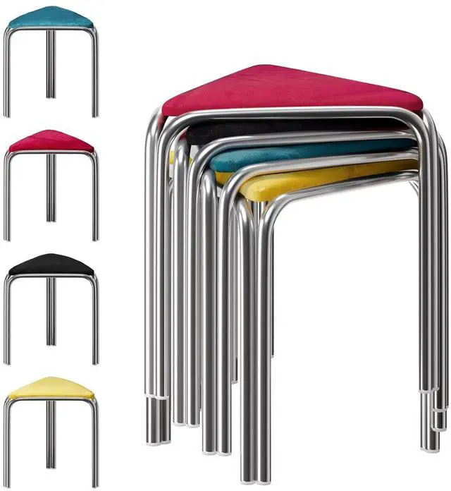 Main image of 18 Inch Stackable Triangular Stools 4 Pack, Colorful Velvet Padded | Metal Frame Stacking Stool, Space-saving, Portable Nesting Benches, Decoration for Home Kitchen Dining Room Cafe