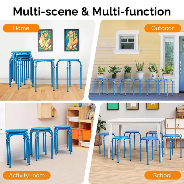 Alt view image 5 of 6 - 6 Pack Round Metal Stackable Stools for Home Office, Blue | Space-saving, Portable Nesting Stool, Multi-purpose Stacking Stools, Indoor Outdoor Decor, Decorative Stool for Home
