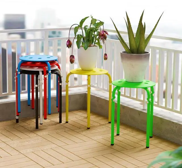 Alt view image 2 of 6 - 6 Pack Round Plastic Stackable Stools for Home Office, Colorful | Space-saving, Portable Nesting Stool, Multi-purpose Stacking Stools, Indoor Outdoor Decor, Decorative Stool for Home