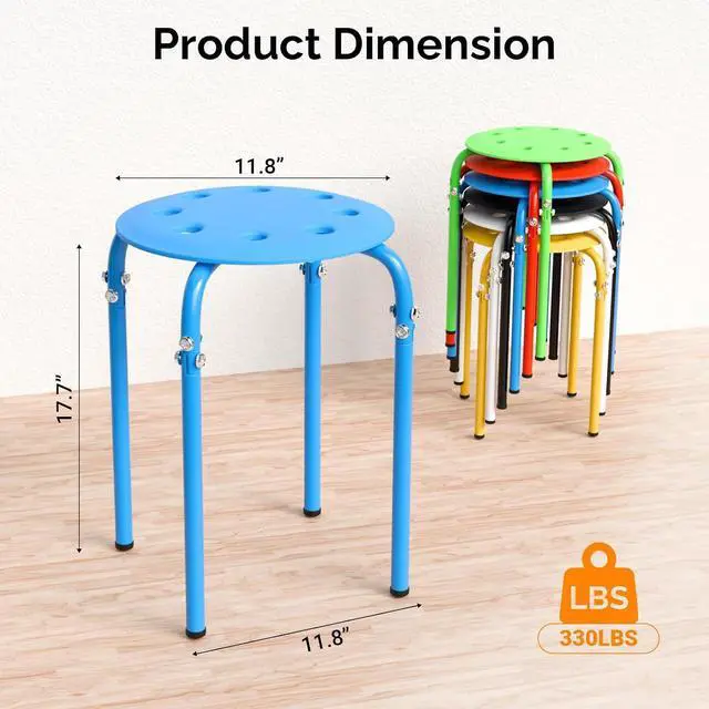 Alt view image 3 of 6 - 6 Pack Round Plastic Stackable Stools for Home Office, Colorful | Space-saving, Portable Nesting Stool, Multi-purpose Stacking Stools, Indoor Outdoor Decor, Decorative Stool for Home