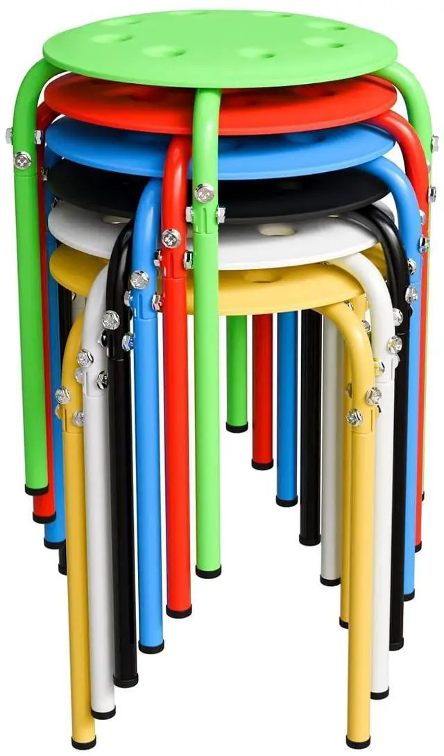 Main image of 6 Pack Round Plastic Stackable Stools for Home Office, Colorful | Space-saving, Portable Nesting Stool, Multi-purpose Stacking Stools, Indoor Outdoor Decor, Decorative Stool for Home