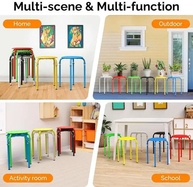 Alt view image 5 of 6 - 6 Pack Round Plastic Stackable Stools for Home Office, Colorful | Space-saving, Portable Nesting Stool, Multi-purpose Stacking Stools, Indoor Outdoor Decor, Decorative Stool for Home