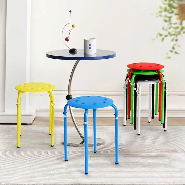 Alt view image 6 of 6 - 6 Pack Round Plastic Stackable Stools for Home Office, Colorful | Space-saving, Portable Nesting Stool, Multi-purpose Stacking Stools, Indoor Outdoor Decor, Decorative Stool for Home