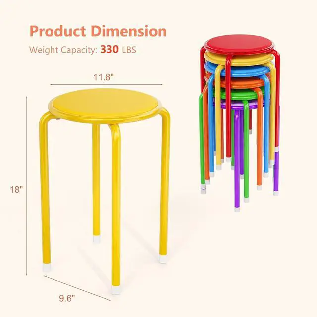 Alt view image 3 of 7 - 18 Inch Padded Stacking Stools 6 Pack, Colorful Metal Round Stool | Faux Leather Round Stackable Stools, Space-saving, Portable, Decoration for School Home Kitchen, Indoor Outdoor Party