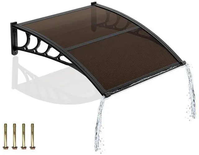 Main image of Awning for Door Entrance, 40" x 40" Window Awnings Exterior Canopy with Drainage & ABS Bracket, Polycarbonate Cover UV/Rain/Snow Protection for Porch, Patio (Brown Board & Black Bracket)