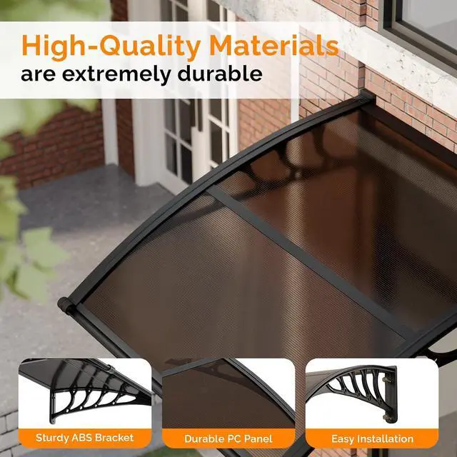 Alt view image 5 of 7 - Awning for Door Entrance, 40" x 40" Window Awnings Exterior Canopy with Drainage & ABS Bracket, Polycarbonate Cover UV/Rain/Snow Protection for Porch, Patio (Brown Board & Black Bracket)