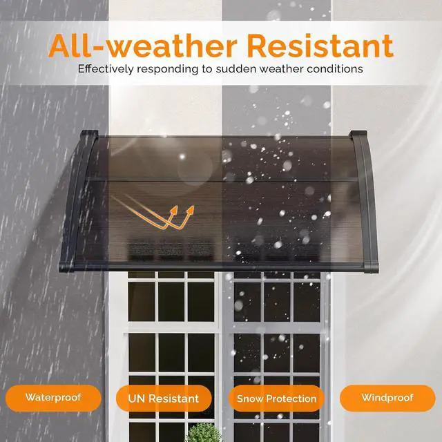 Alt view image 4 of 7 - Awning for Door Entrance, 40" x 40" Window Awnings Exterior Canopy with Drainage & ABS Bracket, Polycarbonate Cover UV/Rain/Snow Protection for Porch, Patio (Brown Board & Black Bracket)