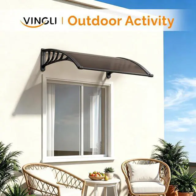 Alt view image 7 of 7 - Awning for Door Entrance, 40" x 40" Window Awnings Exterior Canopy with Drainage & ABS Bracket, Polycarbonate Cover UV/Rain/Snow Protection for Porch, Patio (Brown Board & Black Bracket)