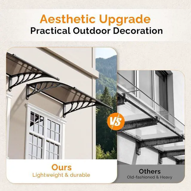 Alt view image 6 of 7 - Awning for Door Entrance, 40" x 40" Window Awnings Exterior Canopy with Drainage & ABS Bracket, Polycarbonate Cover UV/Rain/Snow Protection for Porch, Patio (Brown Board & Black Bracket)