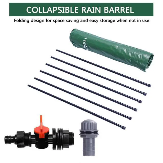 Alt view image 6 of 7 - PVC Collapsible Rain Barrel, Green, 50 Gallon | Upgraded Foldable PVC Rain Water Collection Barrel, Water Barrel with Filter Mesh, Double-Seal Spigot & Overflow Connector