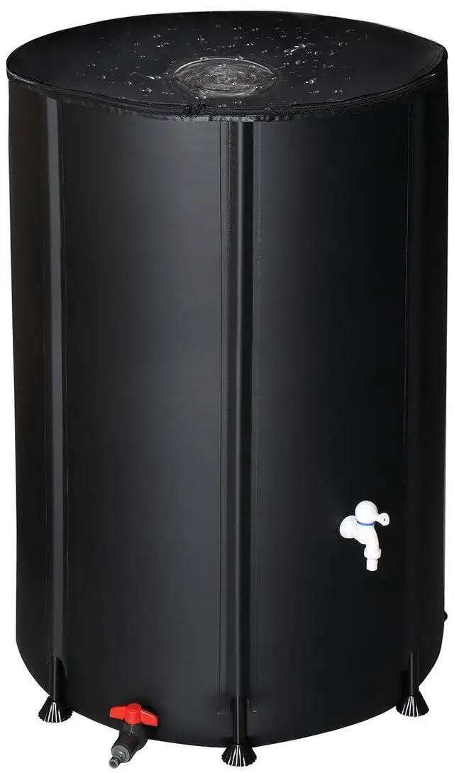 Main image of PVC 50 Gallon Collapsible Rain Barrel (Black, 100 Gallon) | Upgraded Foldable PVC Rain Water Collection Barrel, Water Barrel with Filter Mesh, Double-Seal Spigot & Overflow Connector