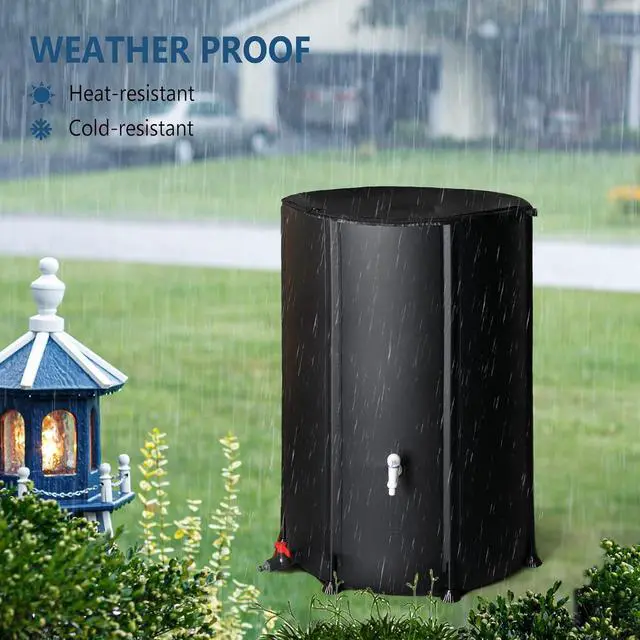 Alt view image 2 of 7 - PVC 50 Gallon Collapsible Rain Barrel (Black, 100 Gallon) | Upgraded Foldable PVC Rain Water Collection Barrel, Water Barrel with Filter Mesh, Double-Seal Spigot & Overflow Connector