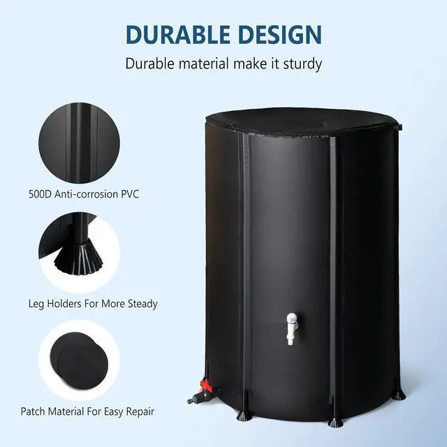Alt view image 4 of 7 - PVC 50 Gallon Collapsible Rain Barrel (Black, 100 Gallon) | Upgraded Foldable PVC Rain Water Collection Barrel, Water Barrel with Filter Mesh, Double-Seal Spigot & Overflow Connector