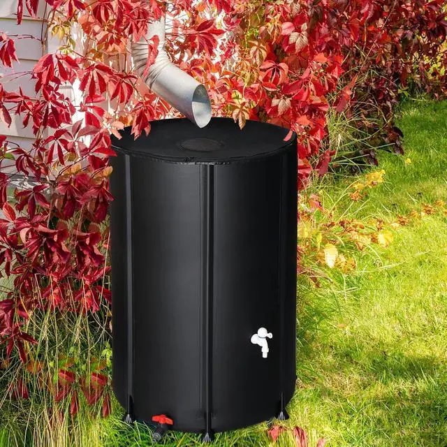 Alt view image 3 of 7 - PVC 50 Gallon Collapsible Rain Barrel (Black, 100 Gallon) | Upgraded Foldable PVC Rain Water Collection Barrel, Water Barrel with Filter Mesh, Double-Seal Spigot & Overflow Connector