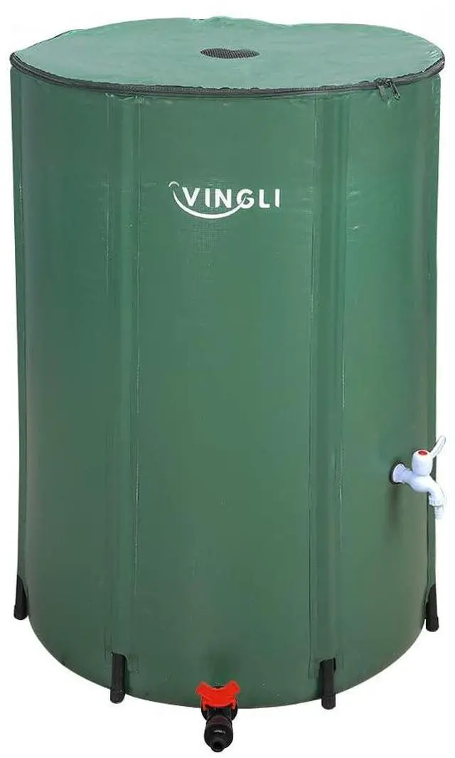 Main image of PVC 50 Gallon Collapsible Rain Barrel (Green, 100 Gallon) | Upgraded Foldable PVC Rain Water Collection Barrel, Water Barrel with Filter Mesh, Double-Seal Spigot & Overflow Connector