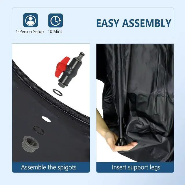 Alt view image 7 of 7 - PVC 50 Gallon Collapsible Rain Barrel (Black, 100 Gallon) | Upgraded Foldable PVC Rain Water Collection Barrel, Water Barrel with Filter Mesh, Double-Seal Spigot & Overflow Connector